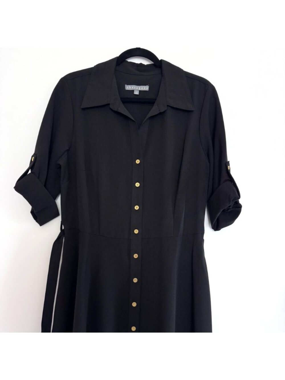 Sharagano Women Button Front Belted Shirt Roll Tab Sleeve Dress Size 12 - Picture 6 of 8